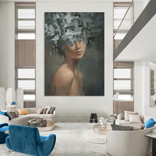 Load image into Gallery viewer, “Fragmented Floral Portrait” – Woman with abstract, fragmented floral shapes covering parts of her face and head. DTP328