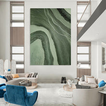 Load image into Gallery viewer, “Green & White Flowing Textures” - Nature - inspired Abstract Art on Canvas DKH1484