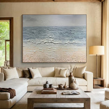 Load image into Gallery viewer, Textured Sea “Calm Shore” Painting on Canvas, Minimalist Ocean Art DKH865