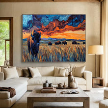 Load image into Gallery viewer, Vibrant Bison “Sunset Prairie” Painting on Canvas, Bold Wildlife Landscape DKH806