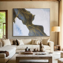 Load image into Gallery viewer, Enormous Blue and Gold Wavy Lines Acrylic for Art Deco Ballroom & High - End Boutique Hotel LargeART0357