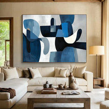 Load image into Gallery viewer, Hand - painted Blue and Gray Abstract Forms Acrylic Art for Calming Bedroom Retreats LargeART1713