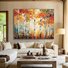 Load image into Gallery viewer, Autumn Birch “Golden Canopy” Painting on Canvas, Seasonal Landscape Decor DKH835