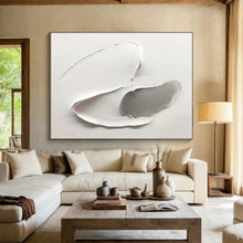 Load image into Gallery viewer, Textured White - Gray “Abstract Shapes” Painting on Canvas, Modern Minimalism DKH912