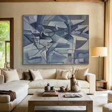 Load image into Gallery viewer, Grand Blue - Toned Cubist - Style Abstract Acrylic for Art Gallery & Modern Mansion LargeART0393