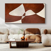 Load image into Gallery viewer, Brown & White Geometric Overlap Abstract Canvas Painting, Ideal for Mid - Century Modern Living Room & Art Gallery Corridor LargeART1114