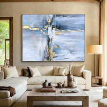 Load image into Gallery viewer, Hand - Painted Blue - Gold Splash Abstract Acrylic Art for New Chinese - Style Living Room Wall Decoration LargeART1631