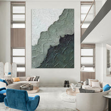 Load image into Gallery viewer, “Textured Mountain Layers” - Green, Grey, Black Abstract Art on Canvas DKH1212