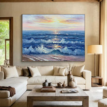 Load image into Gallery viewer, “Sunset Sea Waves” - Impressionistic Abstract Acrylic of an Ocean Sunset, Suits Beach House and Living Room DLZ218