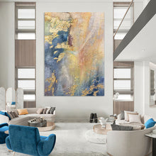 Load image into Gallery viewer, Gold & Blue Textured Abstract Painting, Ideal for Luxury Living Room & Art - Filled Office LargeART2113