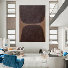 Load image into Gallery viewer, “Dual Dark Textured Shapes” - Brown Abstract Art on Canvas DKH1169