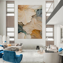 Load image into Gallery viewer, “3D Floral Leaf Detail” - Beige and Green Textured Art on Canvas DKH1385