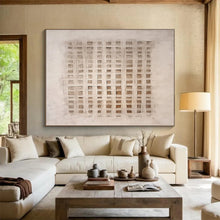 Load image into Gallery viewer, Beige & Brown Textured Grid Abstract Art - Ideal for Minimalist Home Office & Artistic Studio DKH050