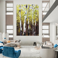 Load image into Gallery viewer, “Sunlit Yellow Birch Forest” - Yellow, Green, Brown Landscape Art on Canvas DKH1282