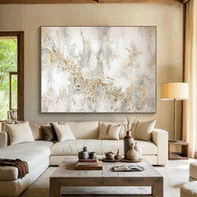 Load image into Gallery viewer, Hand - painted Generous - sized White and Gold Textured Art Acrylic Art for Luxury Living Spaces LargeART1772