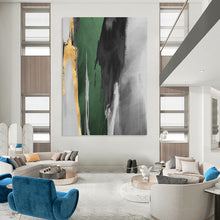 Load image into Gallery viewer, “Green, Grey, Gold & White Abstract” - Modern Abstract Art on Canvas DKH1522