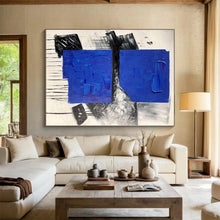Load image into Gallery viewer, Enormous Textured Blue - Black - White Abstract Acrylic for Creative Agency Office & Bold Art Gallery LargeART0330