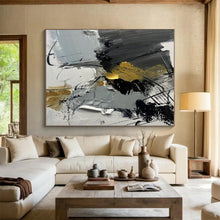 Load image into Gallery viewer, Large Gray - Black - Gold Fusion Art - Perfect for Modern Living Room & Luxury Hotel Lobby LargeART0792