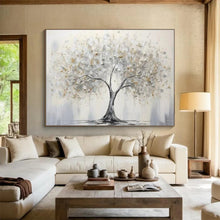 Load image into Gallery viewer, Silver & Gold Tree of Calm Hand-Painted Abstract Acrylic Art for Entryway Serenity LargeART1619