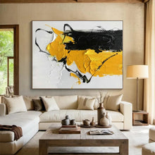 Load image into Gallery viewer, Black, Yellow, and White Textured Strokes Acrylic Art - Great for Modernist Kitchen & Eclectic Bedroom LargeART0606