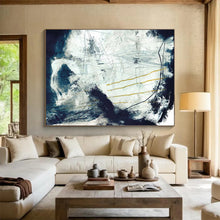 Load image into Gallery viewer, Dynamic Blue - White Abstract with Yellow Accents Acrylic painting DLZ141