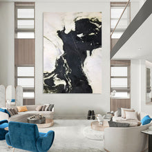 Load image into Gallery viewer, “Black - White Marble - Like Swirls” Abstract Painting on Canvas, Modern Entryway Decor DKH1046