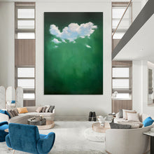 Load image into Gallery viewer, White Cloud Cluster on Green Abstract, Perfect for Nature - Themed Bedroom & Relaxing Reading Nook LargeART1990