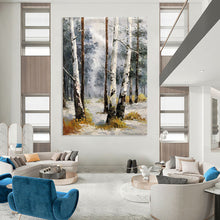 Load image into Gallery viewer, “Winter Birch Forest Scene” - Grey, White, Brown Landscape Art on Canvas DKH1276