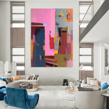 Load image into Gallery viewer, “Pink - Hued Urban” – Color - block Abstract Acrylic with Vibrant City Vibes DTP050