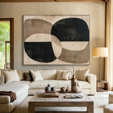 Load image into Gallery viewer, Black - Beige Oval Abstraction Art for Mid - Century Modern Home & Art Gallery LargeART0865