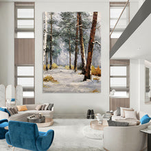 Load image into Gallery viewer, “Snowy Forest Path in Winter” - White, Grey, Brown Landscape Art on Canvas DKH1274