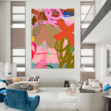 Load image into Gallery viewer, Playful Pink and Green Abstract Painting, Perfect for Creative Kids’ Playroom & Lively Café LargeART1857