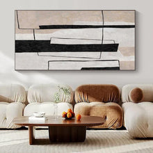 Load image into Gallery viewer, Black & Beige Geometric Abstract Canvas Painting, Nice for Modern Office & Sleek Entryway LargeART1103