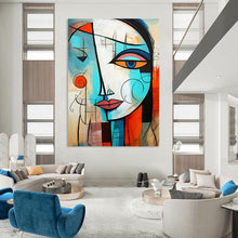 Load image into Gallery viewer, Cubist Abstract Face Painting, Color - Blocked Modern Art for Art Gallery & Creative Studio LargeART2213