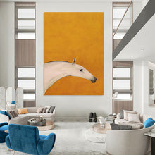Load image into Gallery viewer, “Minimalist White Horse on Orange” - Simplistic Equine Portrait on Canvas DKH1427