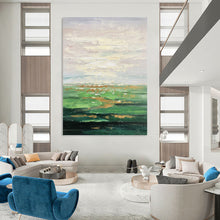 Load image into Gallery viewer, “Soft Landscape Abstract” - Green, Gold, White Abstract Art on Canvas DKH1341