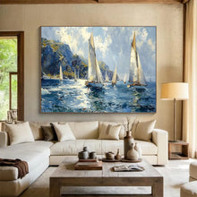 Load image into Gallery viewer, Breezy Sailing Scene Abstract Painting on Canvas - “Coastal Adventure” DKH669