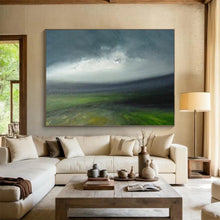 Load image into Gallery viewer, Moody Sky & Green Fields Subtle Hues & Ethereal Landscape on Canvas DLZ005