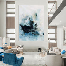 Load image into Gallery viewer, Ethereal Black & Blue Abstract Art, Great for Zen Meditation Space & Calm Bedroom LargeART2305