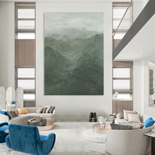 Load image into Gallery viewer, “Misty Green Mountain Range” - Atmospheric Landscape Art on Canvas DKH1497