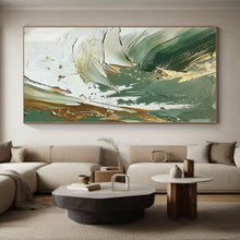 Load image into Gallery viewer, Hand - painted Extensive Green - Gold - White Abstract Textures Acrylic Art for Elegant Dining Rooms LargeART0088