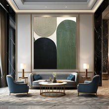 Load image into Gallery viewer, “Stacked Arches in Earthy Hues” - Beige, Green, Black Abstract Art on Canvas DKH1167