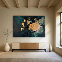 Load image into Gallery viewer, Dark Green with Gold & Pink Accents Abstract Painting for Luxury Living Room & Sophisticated Hotel Lobby DKH262