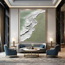 Load image into Gallery viewer, “Textured Seaside Waves” - Green, White Abstract Seaside Art on Canvas DKH1200