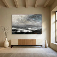 Load image into Gallery viewer, Snowy Starry Ocean Abstract Painting for Winter - Themed Home & Cosy Fireplace Nook DKH109