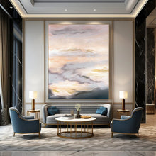 Load image into Gallery viewer, “Gilded Skies” - Blush, white, blue, and gold, capturing a sunlit cloudscape DTP166