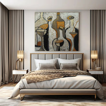 Load image into Gallery viewer, Textured Bottles and Glasses Abstract Canvas Painting, Great for Sophisticated Wine Cellar & Art - Filled Dining Room LargeART1193