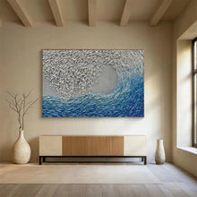 Load image into Gallery viewer, Hand - painted Wave - like Silver and Blue Acrylic Art for Coastal - Themed Hotel Lobby Decor LargeART1654