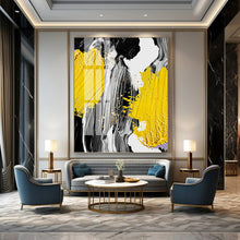 Load image into Gallery viewer, “Yellow, Grey, Black & Gold Abstract” - Modern Abstract Art on Canvas DKH1526