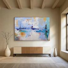 Load image into Gallery viewer, Hand - painted Large - Scale Abstract Coastal Cityscape Acrylic Art for Modern Home Offices LargeART1746